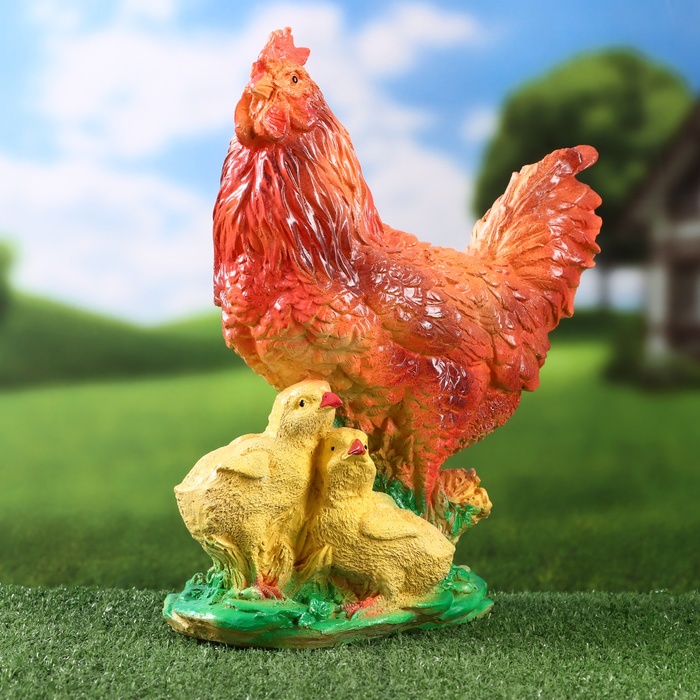 Садовая фигура Курица с цыплятами 33х28х14см
