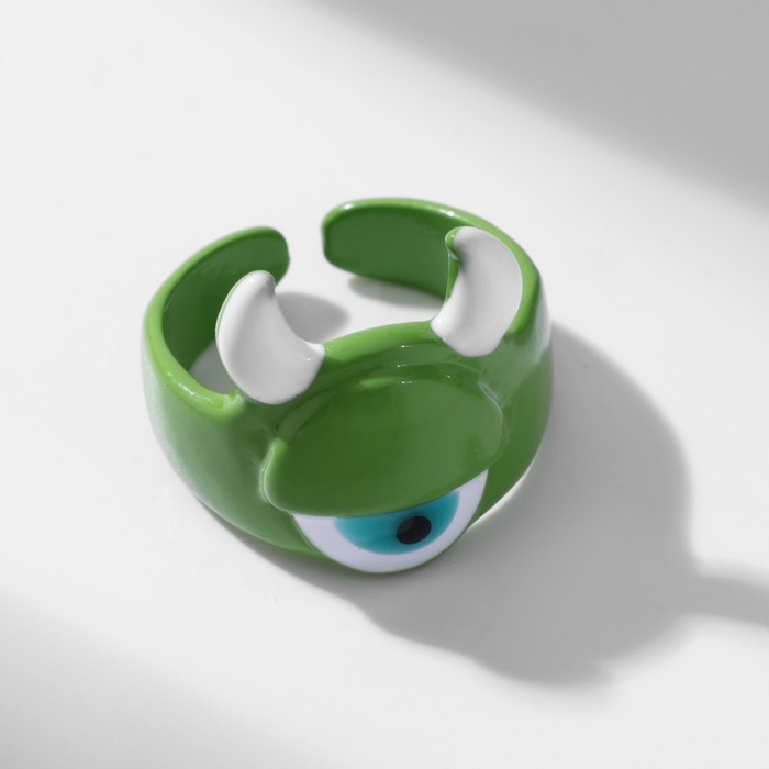 Кольцо «Монстрик» с рожками и глазом, цвет зелёный, безразмерное кольцо росток завиток цвет малиново зелёный безразмерное