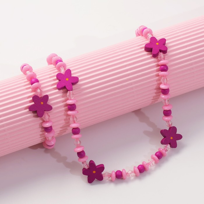 Набор детский «Выбражулька» 2 предмета: бусы, браслет, цветочки, цвет фиолетовый браслет детский выбражулька цветочки нежные цвет бело розовый
