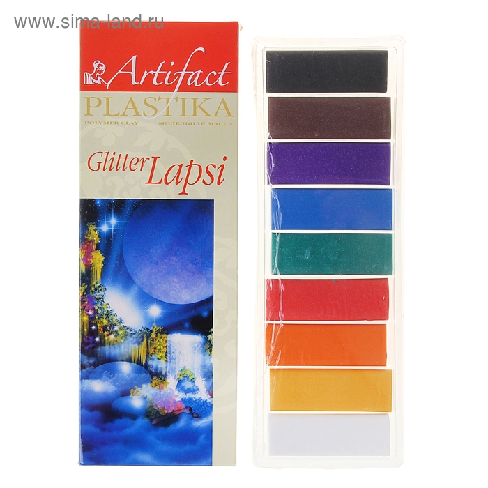 фото Пластика - полимерная глина набор lapsi glitter 9 классических цветов с блестками 180г artifact