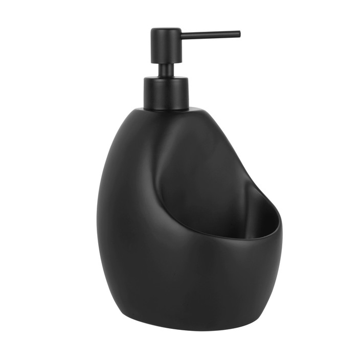Дозатор для жидкого мыла с ёмкостью для губки K-8099BLACK, чёрный дозатор для жидкого мыла wasserkraft k 8099black с емкостью для губки черный матовый