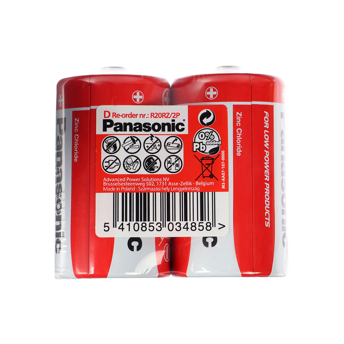

Батарейка солевая Panasonic Zinc Carbon, D, R20-2S, 1.5В, спайка, 2 шт.