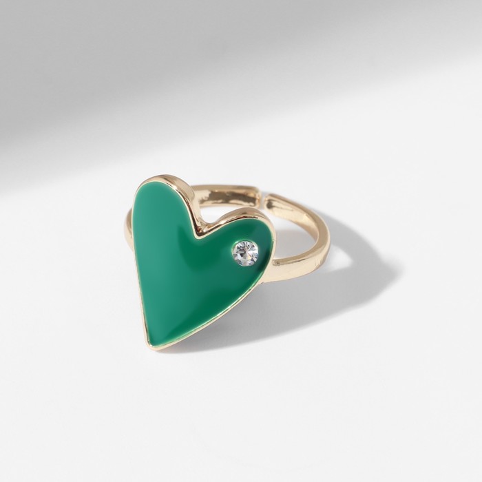 Кольцо «Сердце» гладкое, цвет зелёный в золоте, безразмерное кольцо росток завиток цвет малиново зелёный безразмерное