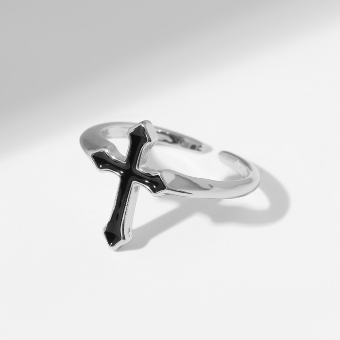 Кольцо «Крест» готика, цвет чёрный в серебре, безразмерное кулон крест прямой цвет чёрный в серебре