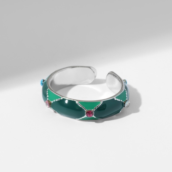 Кольцо «Орнамент» мульти, цвет зелёный в серебре, безразмерное кольцо росток завиток цвет малиново зелёный безразмерное