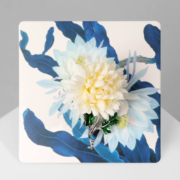 Брошь «Цветок» хризантема, цвет бело-зелёный в серебре брошь цветок полярный цвет бело синий в серебре