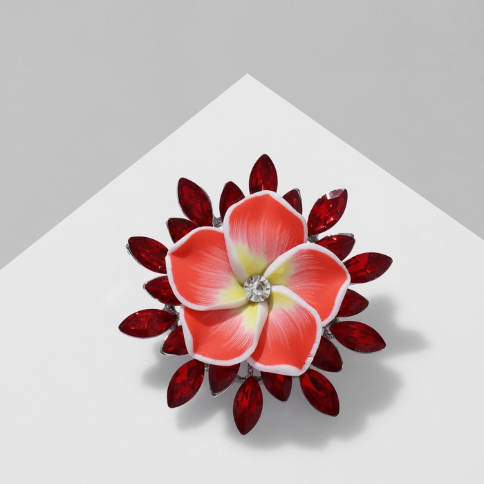 Брошь «Цветок» франжипани, цвет красный в серебре брошь цветок пятилистник цвет белый в серебре