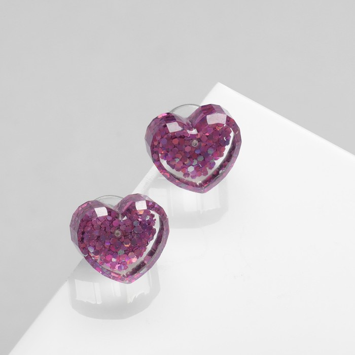Серьги пластик «Карамель» сердце конфетти, цвет розовый