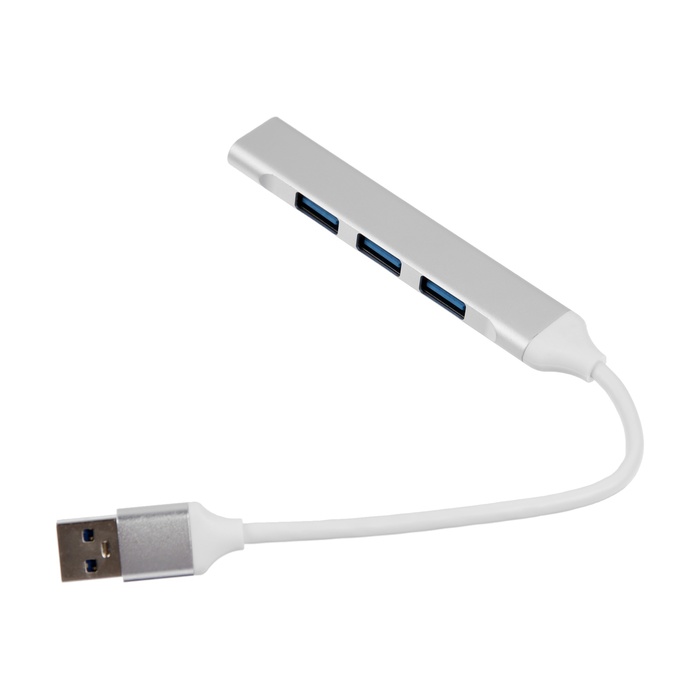 USB-разветвитель (HUB), 4 порта, кабель 10 см, серебристый type c разветвитель hub 4 порта кабель 10 см серебристый