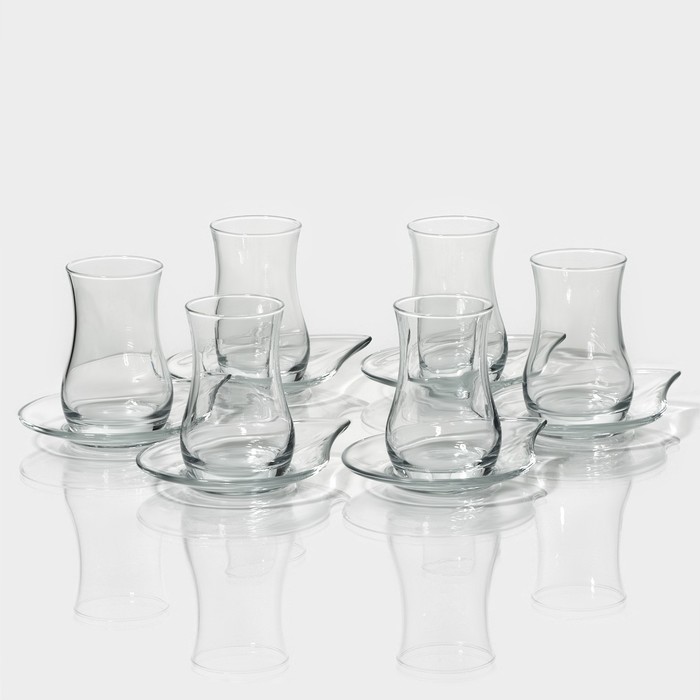 Набор стеклянный чайный Lav «Ева», 12 предметов: стаканы 160 мл (6 шт), блюдца 13,5×10,5 см (6 шт)