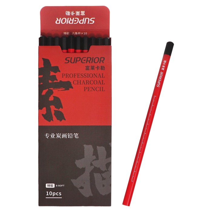 Карандаш угольный черный, S-soft, корпус красный карандаш графитовый черный s soft корпус красный 10 шт