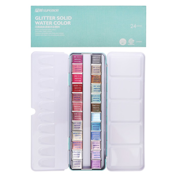 Краски акварельные перламутровые 24 цвета металлической коробке CG2019-24