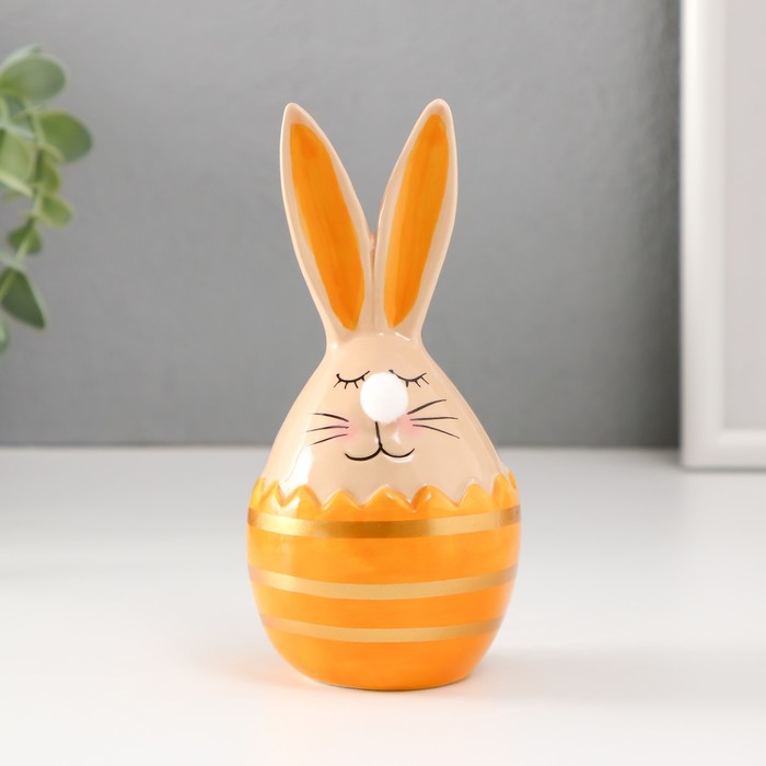 Сувенир керамика Кролик в яйце с полосками бежево-жёлтый 6,6х6,5х14,3 см