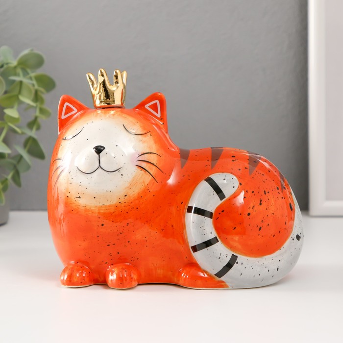 Копилка керамика Спящая рыжая кошка в короне 16,2х10,3х12,6 см