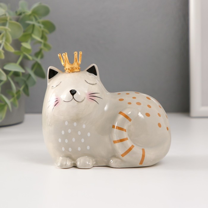 Копилка керамика Спящая серая кошка в короне 11,6х7,4х10,3 см