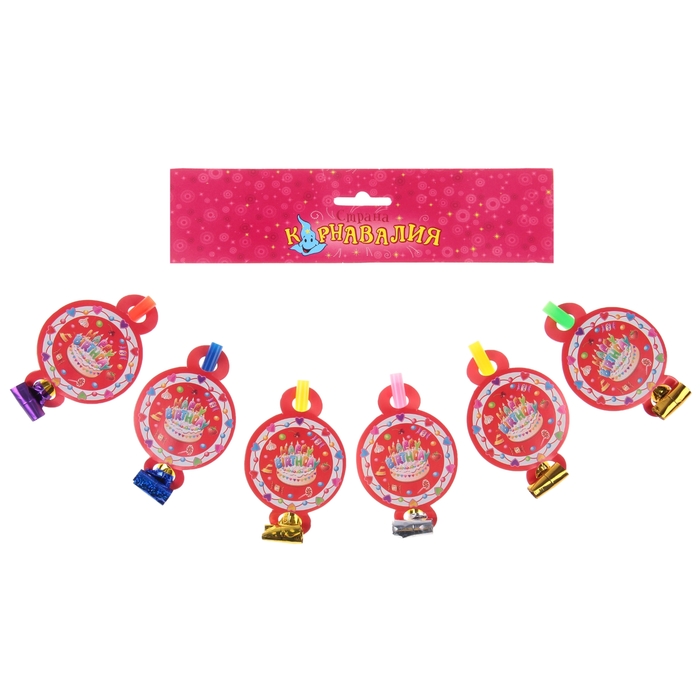 Язычок- кругляш "С Днем Рождения" торт, (набор 6 шт)