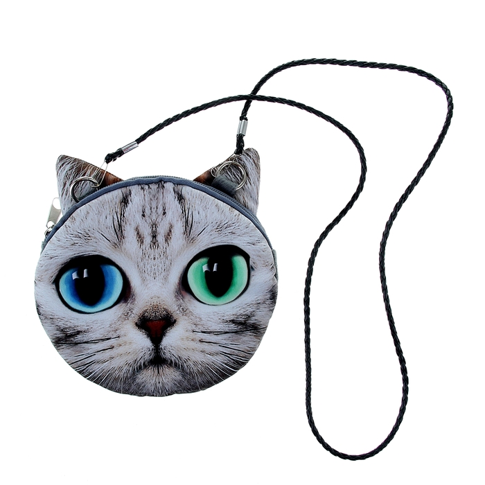 Мягкая сумочка на веревочке "Киса" с глазами разного цвета