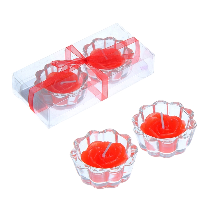 Свечи восковые (набор 2 шт) "Роза", цвет красный