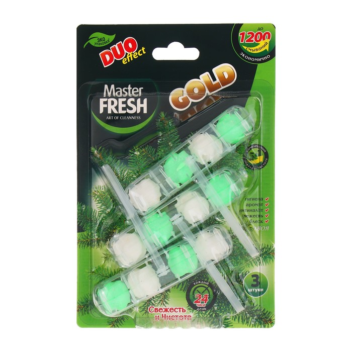 Блок для унитаза Master FRESH DUO EFFECT 5в1 формула GOLD хвоя 3 шт 240₽