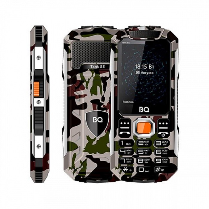 Сотовый телефон BQ 2432 Tank SE 2,4, 32Мб, 2sim, 2500мАч, зеленый камуфляж сотовый телефон bq m 2005 disco 2 0 2sim 32мб microsd bt 3 0 1600мач фонарик черный
