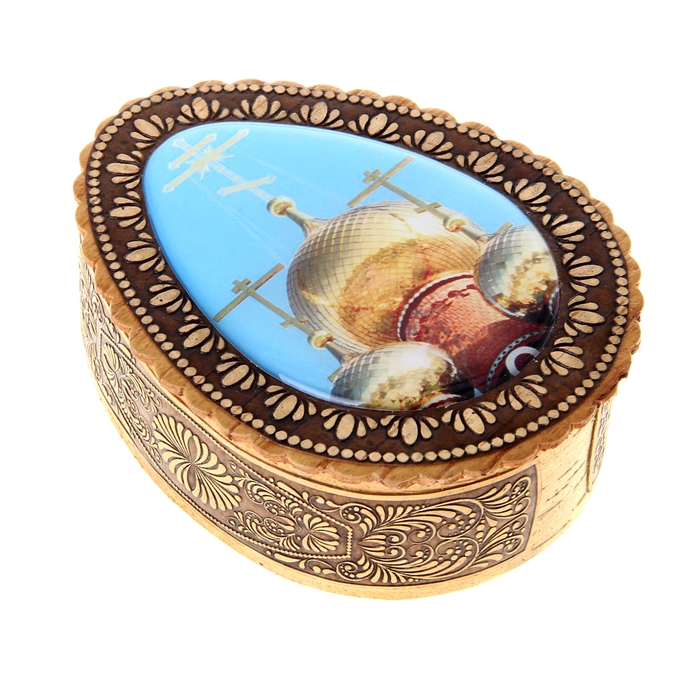 Шкатулка «Золотые купола», яйцо, большая, 9х12х4 см, береста