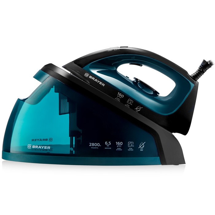 

Парогенератор BRAYER 4153BR, 2800 Вт, керамическая подошва, 160 г/мин, 1800 мл, бирюзовый