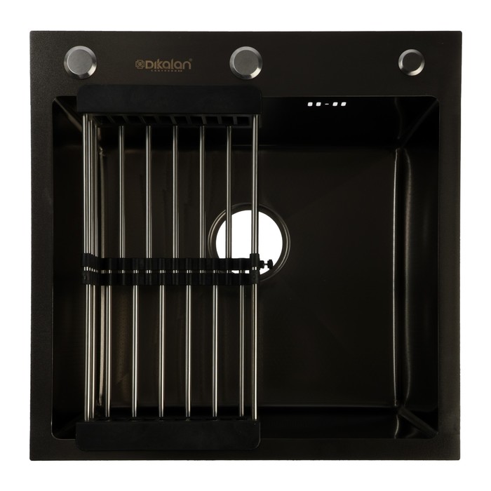 

Мойка кухонная Dikalan KN505008, врезная, 50х50х22 см, дозатор S-ZY001Q, сифон, черная