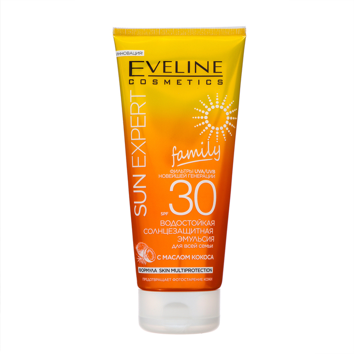 

Эмульсия водостойкая солнцезащитная SPF30 Eveline с маслом кокоса, 200 мл