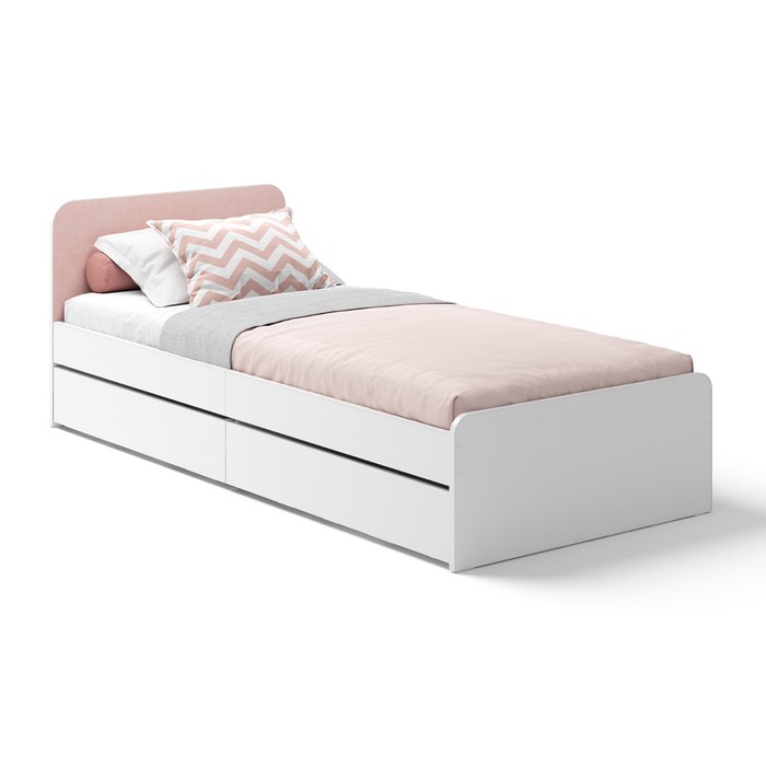 Кровать Romack Home, c ортопедическим основанием, ящики, велюр, цвет розовый, 200х90 см