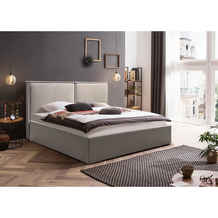 Кровать с ПМ Фрейм Бокс, Ткань велюр Vivaldi серый 2000x2000