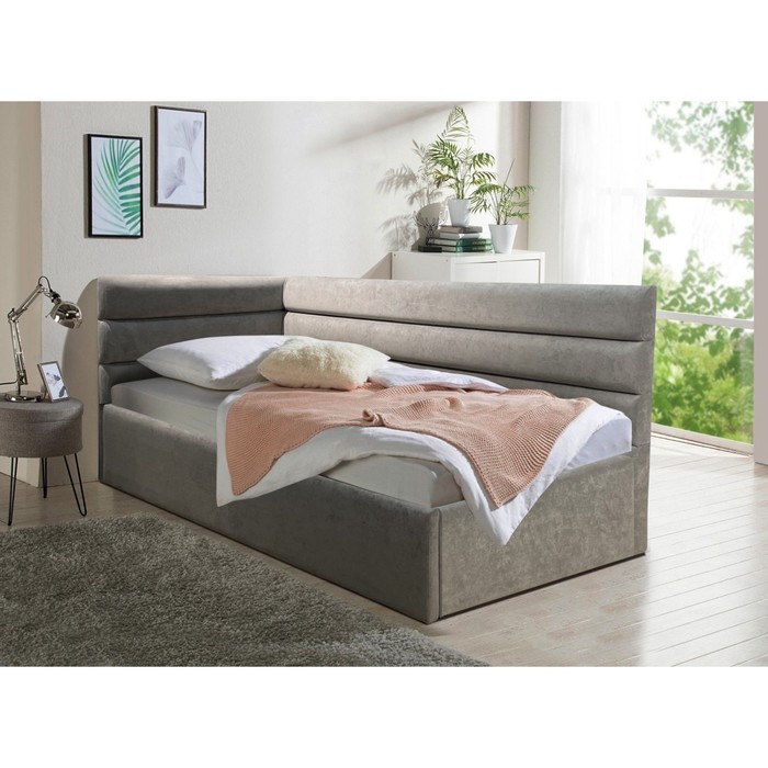 Кровать с ПМ Фрейм Модерн, Ткань Vivaldi серый 900x2000(левая) кровать с пм фрейм бэнд ткань vivaldi светло коричневый 1600x2000