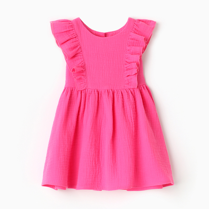 Платье детское с рюшей KAFTAN Муслин, р.32 (110-116 см), ярко-розовый
