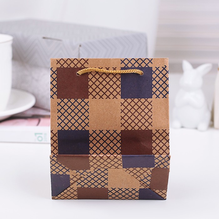 Пакет крафт "Клетка", 12 х 15,5 х 5,5 см