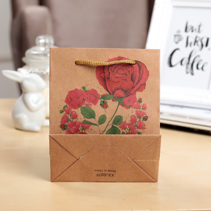 Пакет крафт "Роза в сердце", 15 х 6 х 20 см