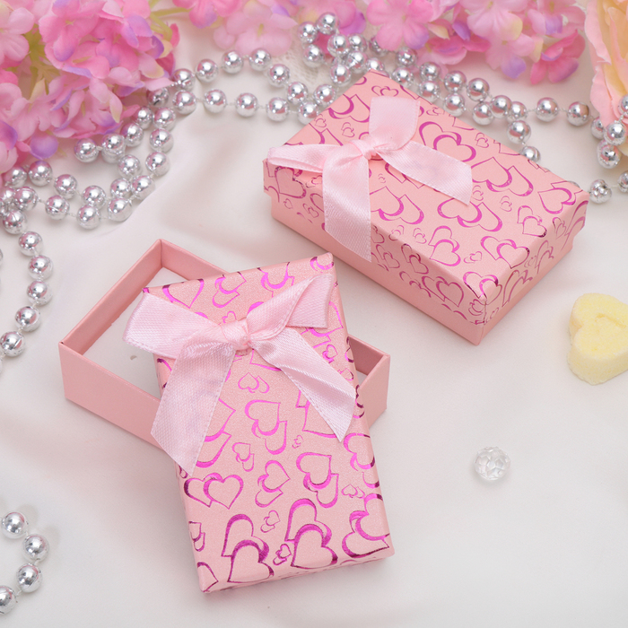 Коробочка подарочная под набор "Блестящие сердца", 8*5*2,5, цвет розовый, вставка белая