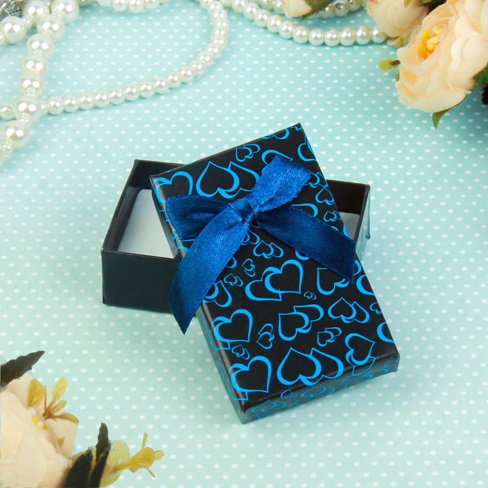 Коробочка подарочная под кулон/серьги/кольцо "Блестящие сердца", 8*5*2,5, цвет синий