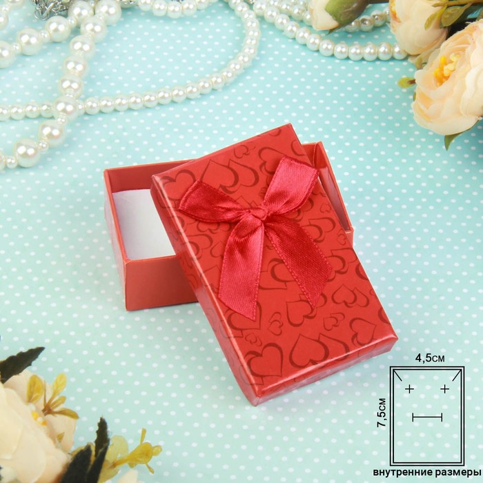 цена Коробочка подарочная под серьги/кулон/кольцо «Блестящие сердца», 8×5, цвет красный