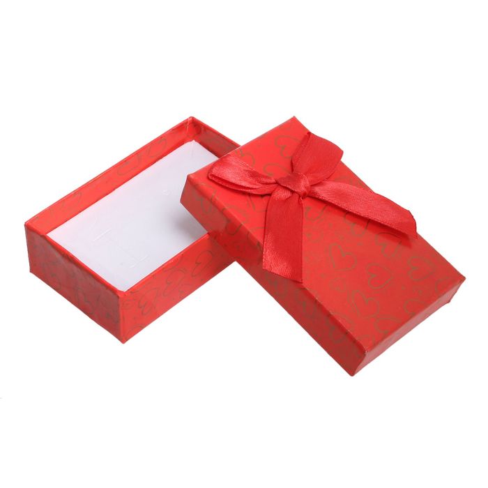 Коробочка подарочная под кулон/серьги/кольцо "Блестящие сердца" 8*5*2,5, цвет красный