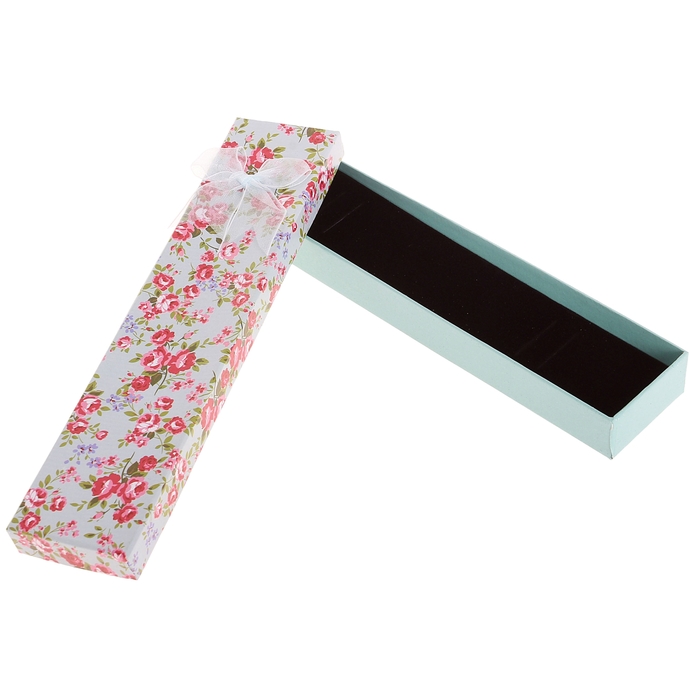 Коробочка подарочная под браслет/цепочку/часы "Розочки", 20*4,5, цвет зелёный, вставка белая