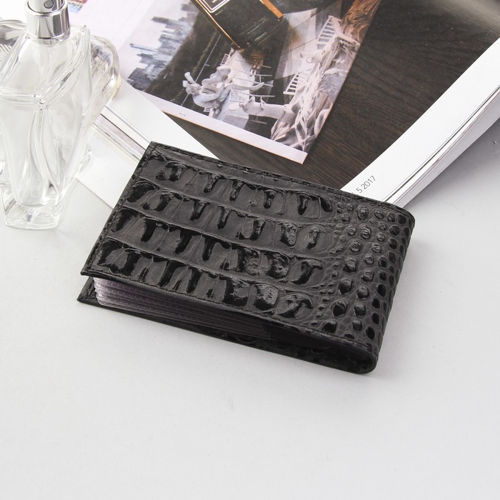 Визитница, 1 ряд, 16 карманов, кайман, цвет чёрный