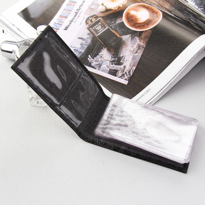 Визитница, 1 ряд, 16 карманов, кайман, цвет чёрный