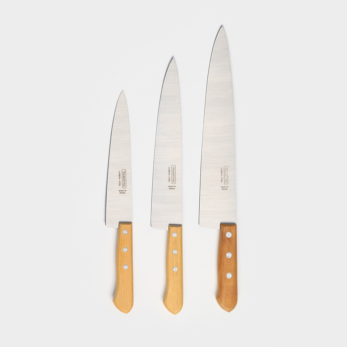 цена Набор кухонных ножей TRAMONTINA Carbon «Поварская тройка», 3 шт: лезвие 20 см, 25 см, 30см