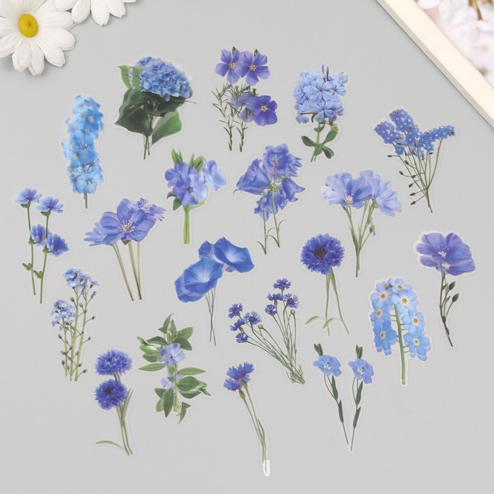 Наклейки пластик Весенние цветы. Голубые набор 40 шт 15х8 см