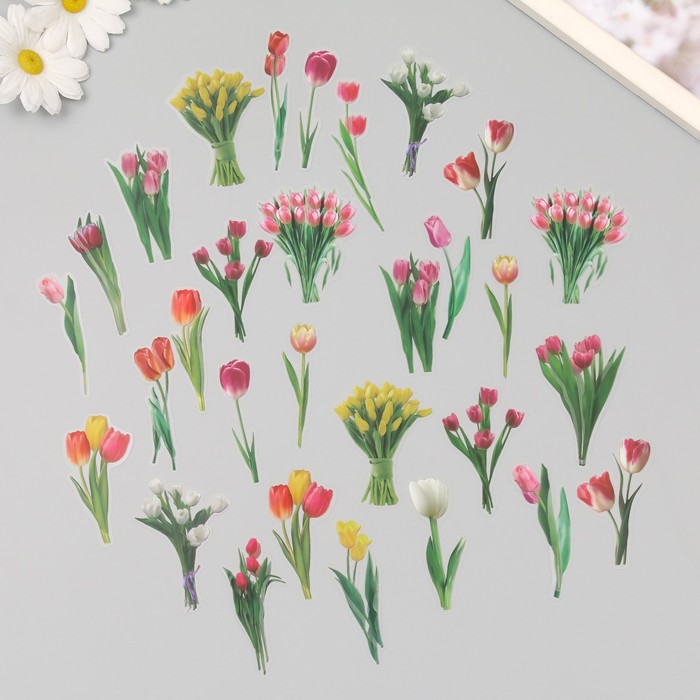 Наклейки пластик Весенние цветы. Тюльпаны набор 40 шт 15х8 см