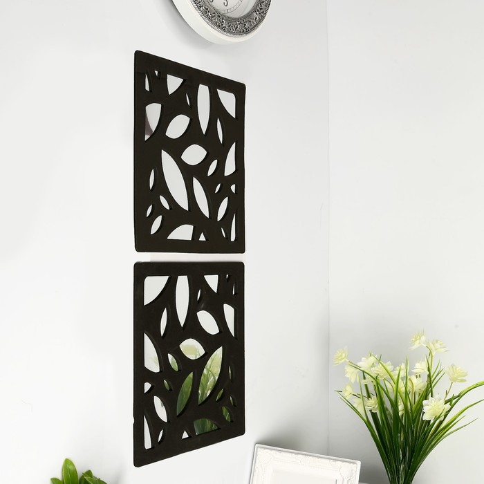 Наклейка интерьерная зеркальная "Цветочки, листики" МИКС