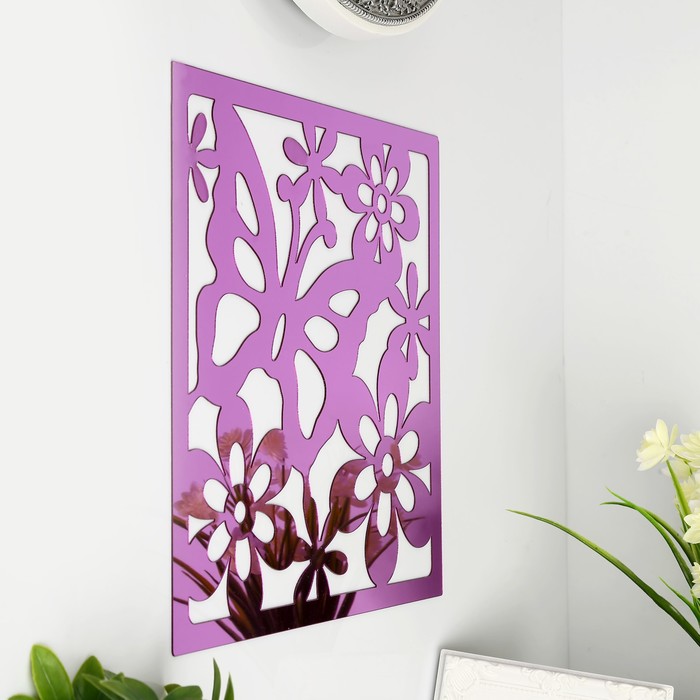 Наклейка интерьерная зеркальная "Бабочка и розочка" МИКС