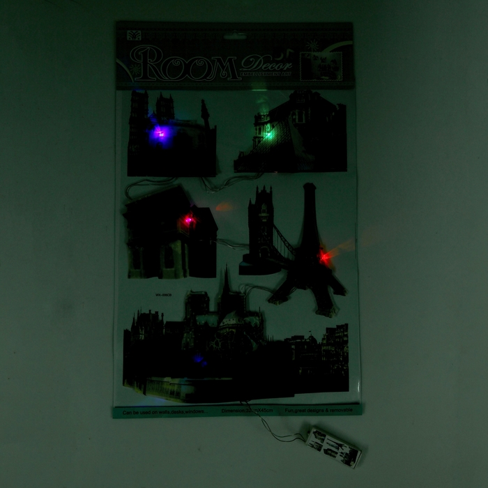 Наклейка интерьерная "Домики и замки" со светом, МИКС