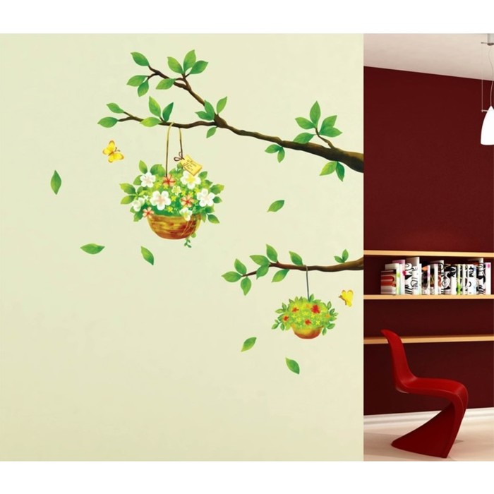 Наклейка интерьерная "Ветка с корзинками"