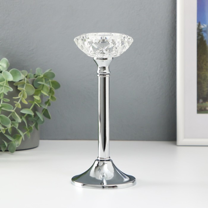 Подсвечник металл, стекло на 1 свечу Кристальная чаша d= 5 см серебро 9х9х20,5 см