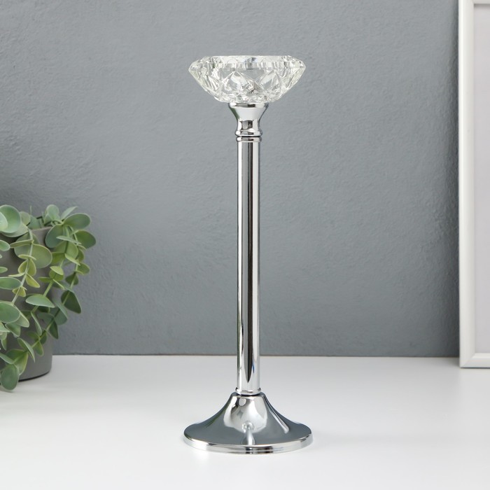 Подсвечник металл, стекло на 1 свечу Кристальная чаша d= 5 см серебро 9х9х27 см